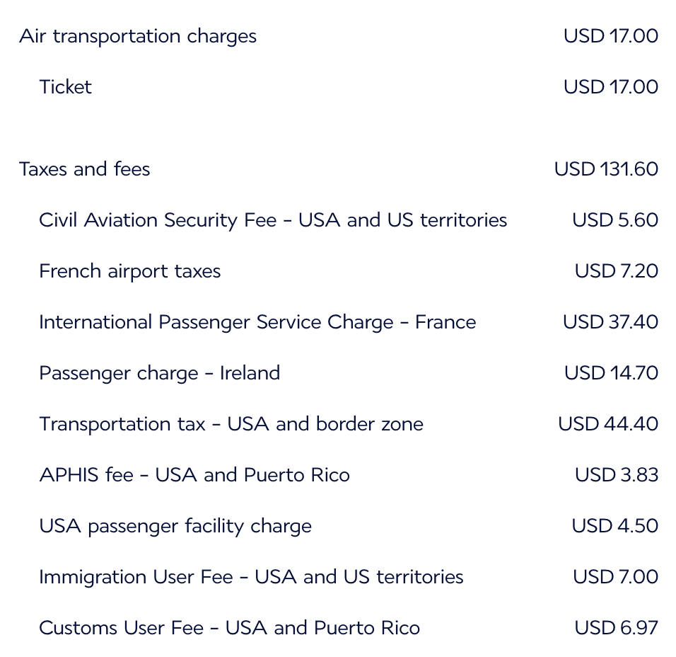 air france fare composition